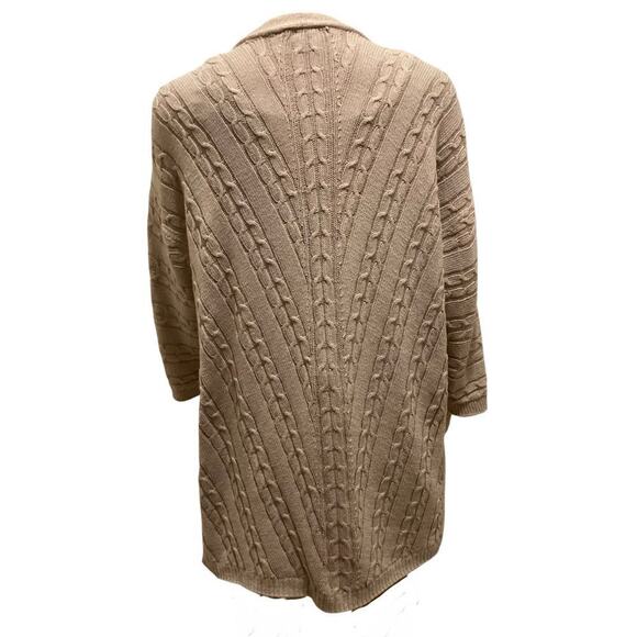 J Jill Cable Knit Open Front Cardigan 3/4 Sleeves beige M/L - Picture 2 of 3